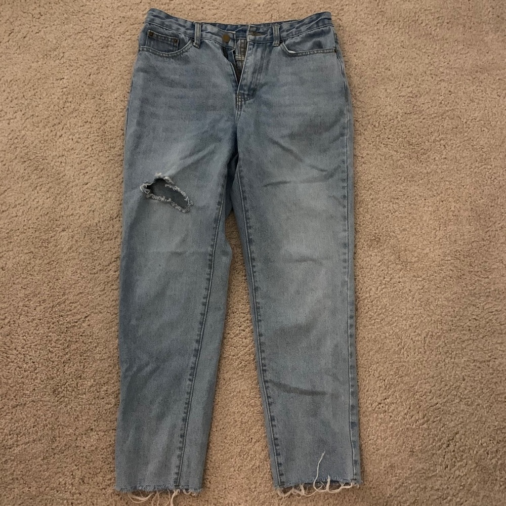 Light Denim Distressed Mom Jeans